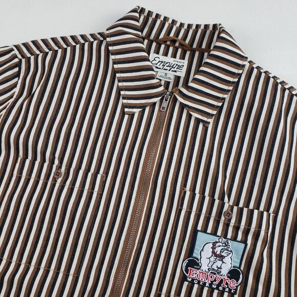 Empyre Glen Zip Up Shirt Mens Small Brown Stripe Short Sleeve Workwear Casual - Picture 1 of 10